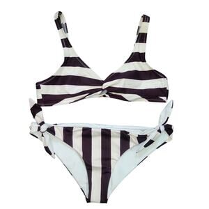 Solid & Striped Two Piece Swimsuit S Beach Vacation Coastal Resortwear Poolside